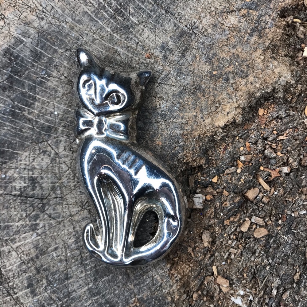 Taxco vintage sterling cat pin Mexican silver